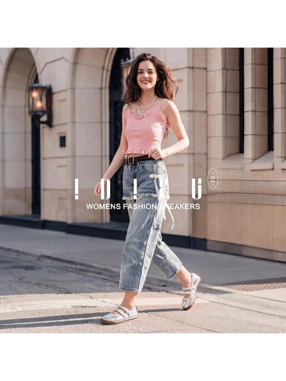 Women's Silver Comfortable Ballet Trendy with Elastic Straps Fashion Sneakers